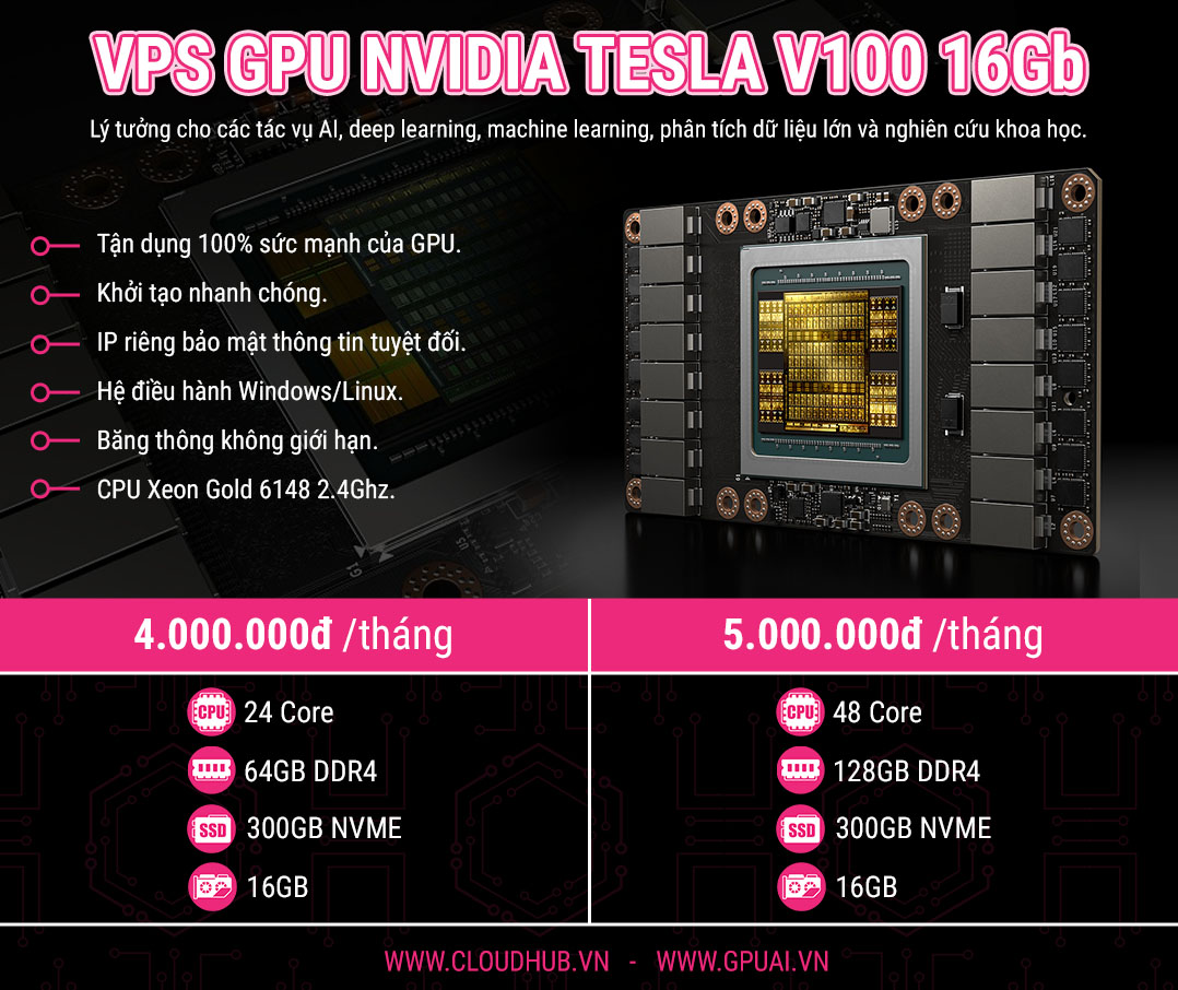 VPS GPU NVIDIA TESLA V100 16GB - Khai Phá Sức Mạnh Trí Tuệ Nhân Tạo 